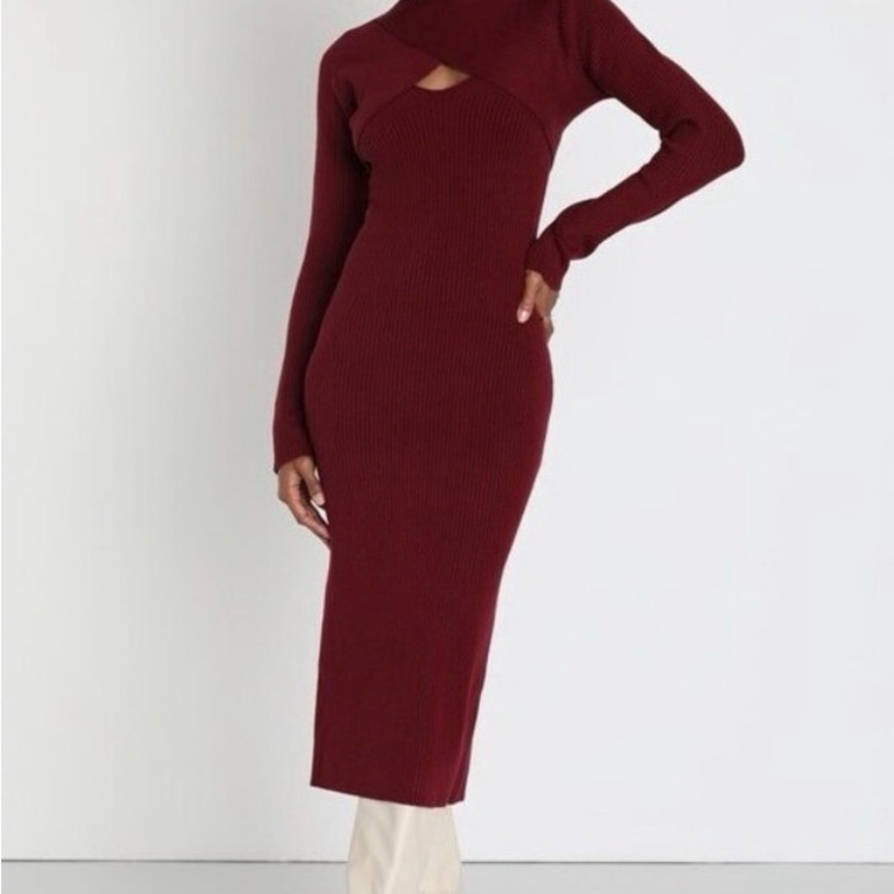 LuLu’s Burgundy Two-Piece Sweater Dress & Shrug Set